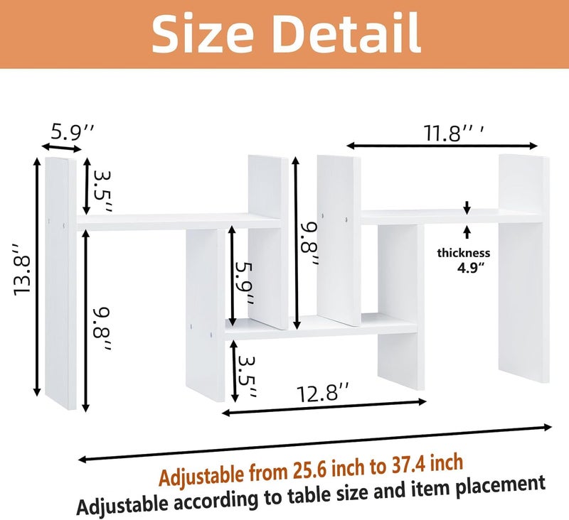 Meikuler Desktop Shelf Organizer, Adjustable Wood Display Desk Shelf, Office Storage Rack Tabletop Bookshelf Multipurpose Shelves for Home Decor, Office, Gifts (Solid White) - Image 2